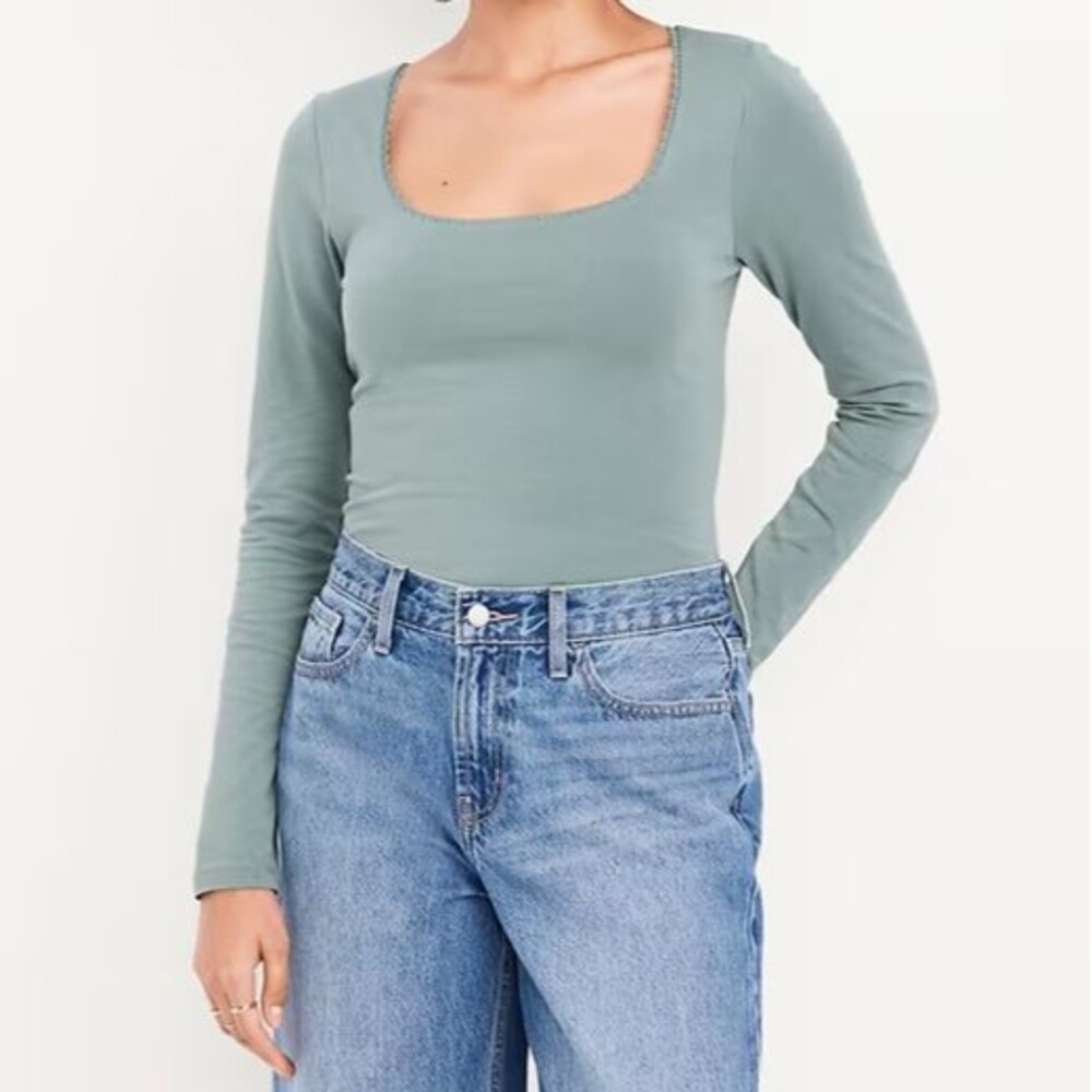 Old Navy Women's L Blue Double Layer Lace Collar Scoop Neck Long Sleeve Tee NWT
